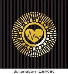heart with electrocardiogram icon inside golden badge or emblem