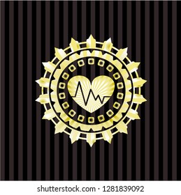 heart with electrocardiogram icon inside golden badge or emblem