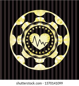 heart with electrocardiogram icon inside golden badge or emblem