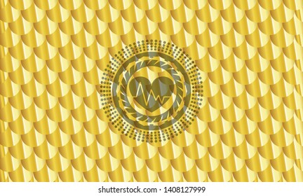 heart with electrocardiogram icon inside golden emblem or badge. Scales pattern. Vector Illustration. Detailed.