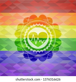 heart with electrocardiogram icon inside lgbt colors emblem 