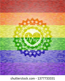 heart with electrocardiogram icon inside lgbt colors emblem 