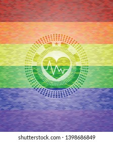 heart with electrocardiogram icon inside lgbt colors emblem 