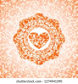 heart with electrocardiogram icon inside orange tile background illustration. Square geometric mosaic seamless pattern with emblem inside.
