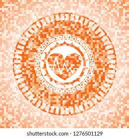 heart with electrocardiogram icon inside orange mosaic emblem
