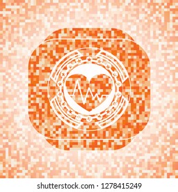 heart with electrocardiogram icon inside orange mosaic emblem