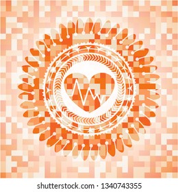 heart with electrocardiogram icon inside orange tile background illustration. Square geometric mosaic seamless pattern with emblem inside.
