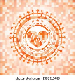 heart with electrocardiogram icon inside orange mosaic emblem with background