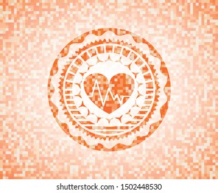 heart with electrocardiogram icon inside orange mosaic emblem