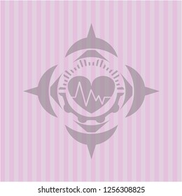 heart with electrocardiogram icon inside pink emblem. Vintage.