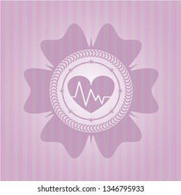 heart with electrocardiogram icon inside pink emblem. Vintage.