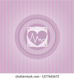 heart with electrocardiogram icon inside pink emblem. Vintage.