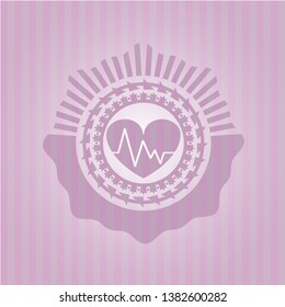 heart with electrocardiogram icon inside pink emblem