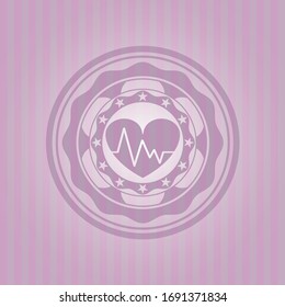 heart with electrocardiogram icon inside pink emblem