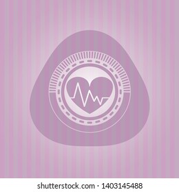 heart with electrocardiogram icon inside realistic pink emblem