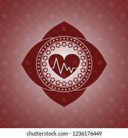 heart with electrocardiogram icon inside red emblem. Vintage.