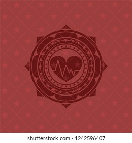 heart with electrocardiogram icon inside red icon or emblem