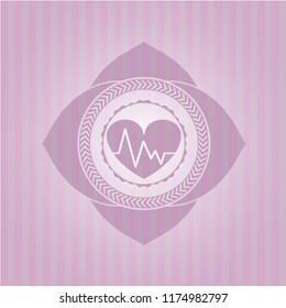heart with electrocardiogram icon inside retro style pink emblem