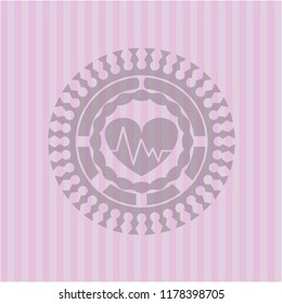 heart with electrocardiogram icon inside retro style pink emblem