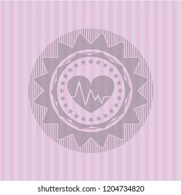 heart with electrocardiogram icon inside retro pink emblem