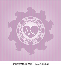 heart with electrocardiogram icon inside retro style pink emblem