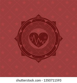 heart with electrocardiogram icon inside retro style red emblem