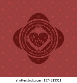heart with electrocardiogram icon inside retro style red emblem