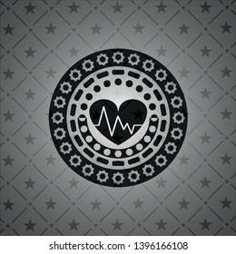 heart with electrocardiogram icon inside retro style black emblem