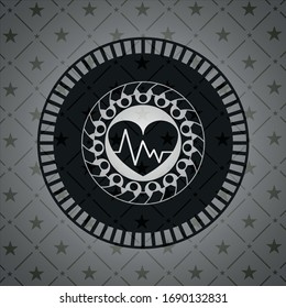 heart with electrocardiogram icon inside retro style black emblem