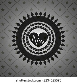 heart with electrocardiogram icon inside retro style black emblem. 