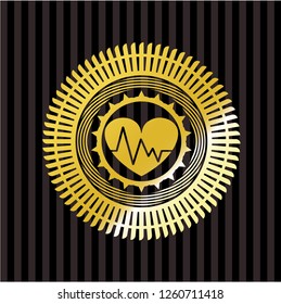 heart with electrocardiogram icon inside shiny emblem