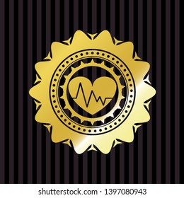 heart with electrocardiogram icon inside shiny emblem