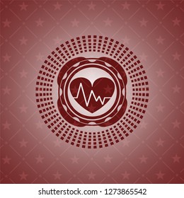 heart with electrocardiogram icon inside vintage red emblem