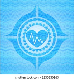 heart with electrocardiogram icon inside water emblem.