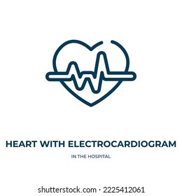 Heart with electrocardiogram icon. Linear vector illustration from in the hospital collection. Outline heart with electrocardiogram icon vector. Thin line symbol for use on web and mobile apps, logo, 