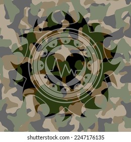 heart with electrocardiogram icon on camo texture. 