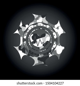 heart with electrocardiogram icon on grey camo texture
