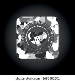 heart with electrocardiogram icon on grey camouflage texture