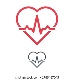 Corazón con gráfico de pulso electrocardiográfico. Símbolo de eco cardiaco, examen ECG o EKG. Concepto de atención de la salud. Ilustración del contorno del vector.