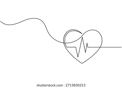 Coração com Linha de Pulso de Eletrocardiograma em Estilo de Arte Médica Contínua