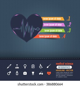 Heart and Electrocardiography Colorful Vector Infographics Elements, Numbers Banner Template