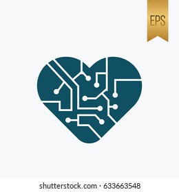 Heart Electronic Icon. Flat Isolated Vector Illustration Silhouette
