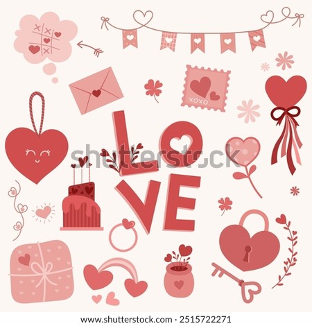 Heart element for design. Collection doodle set of hand drawn hearts. Valentine's Day graphic set. Cartoon style.
