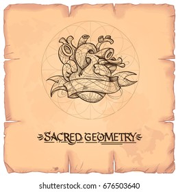 Heart. Element in the style of Boho. Contour illustrations for the creation of tattoos, coloring, clothing design and printed products.