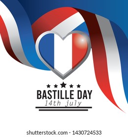 heart emblem and france flag ribbon