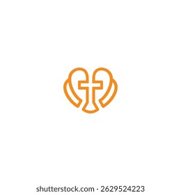 Heart embrace a Christian cross symbol