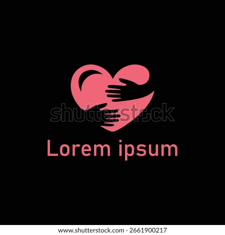 Heart Embrace Logo with Hugging Hands  Symbol of Love Compassion and Human Connection on Black Background