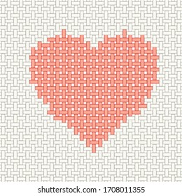 Heart embroidered on fabric. Vector illustration.