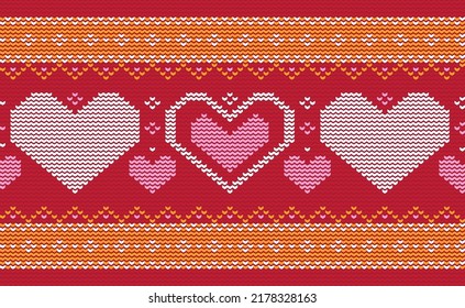 Heart Embroidery Pattern, Love Knit Antique Background, Vector Handcraft Craft Wallpaper, Fabric Crochet Art