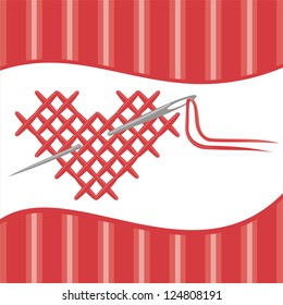 Heart embroidery red valentines day vector illustration